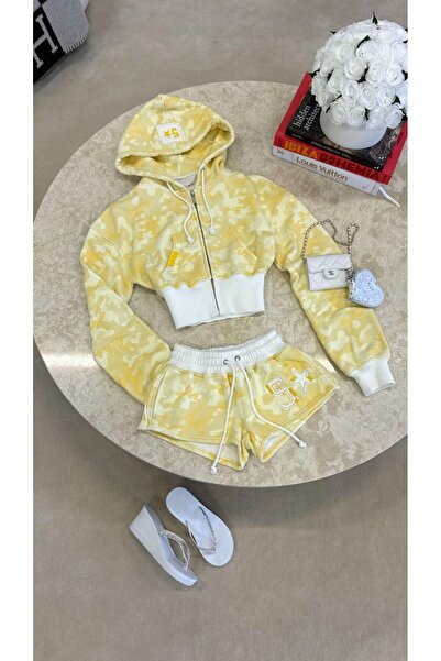 BALİNA Camouflage Patch Star Shorts with Corset Cut Hooded Sets