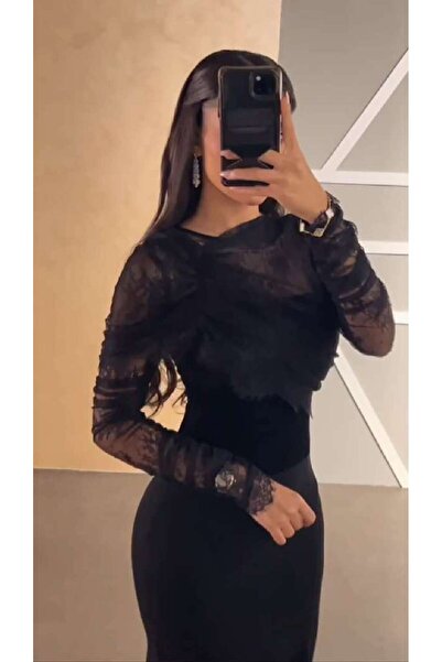 leon فستان دانتيل اسود ناعم