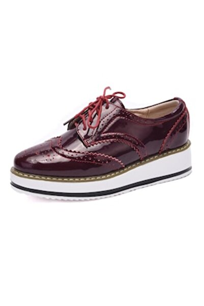 TRULAND Pantofi Oxford casual pentru femei cu perforații Brogue din piele și platformă, lucioși