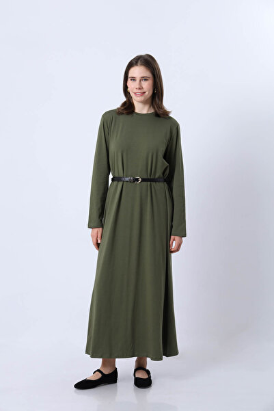 the basics Büyük Beden Uzun Kollu Likralı İçlik Elbise