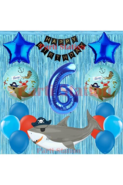 Parti Station Pirate Shark Themed 6Th Birthday Balloon Set & Happy Birthday B...