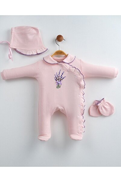 Eda Baby Lavender Embroidered 3-Piece Ruffled Baby Romper Set