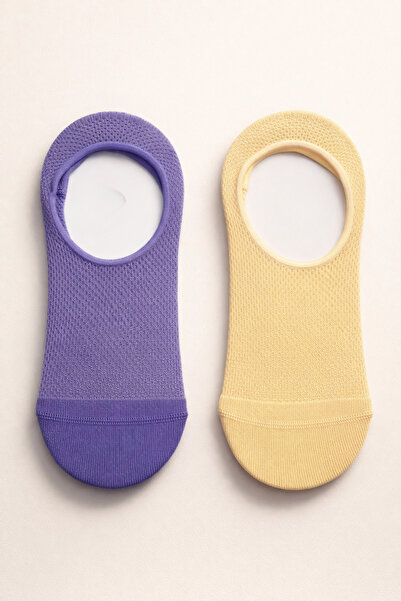 Katia&Bony Women's 2-Piece Basic Colorful Invisible Ballerina Socks Purple Mix