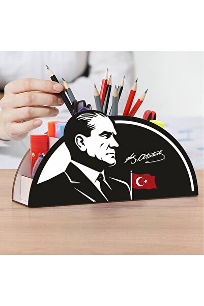 AHŞAP KALEMLİK MASA DÜZENLEYİCİ ATATÜRK DESENLİ MASAÜSTÜ ORGANİZER