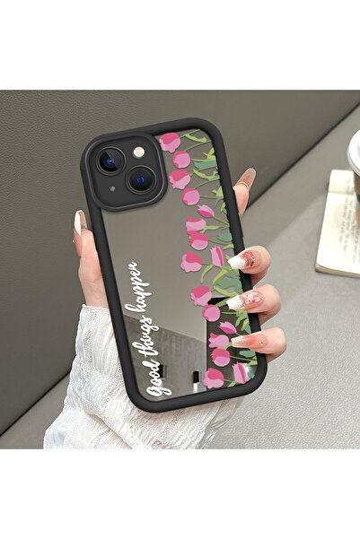 ucuc حافظة سيليكون سوداء مقاومة للسقوط متوافقة مع هاتف iPhone 15، بأنماط زهرة...