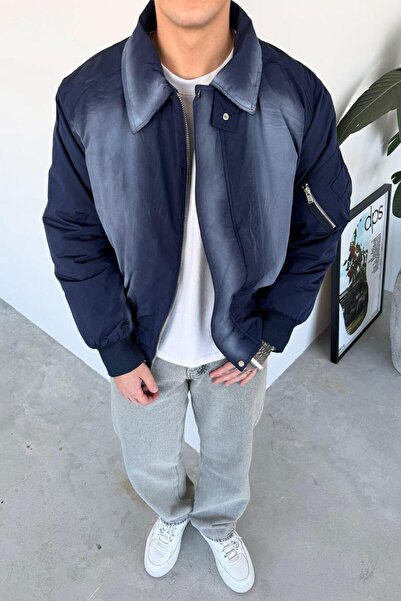 HAFKAGİYİM Lacivert Premium Yıkamalı Bomber Ceket