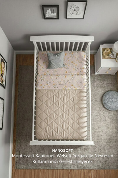NANOSOFT Montessori Bed Quilted Welsoft Quilt 95X195 cm - Use Without Duvet C...