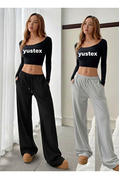 yx yustex sport Transitional Women's 2 Piece Black + Gray Wide-Leg Baggy Plus...