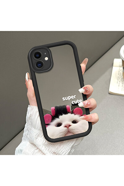 iPhone 12 Compatible Fall Resistant Black Silicone Case Mirror Face Bad Cat Patterns