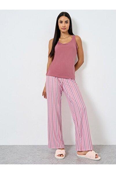 Styli Solid Vest and Striped Pyjama Set