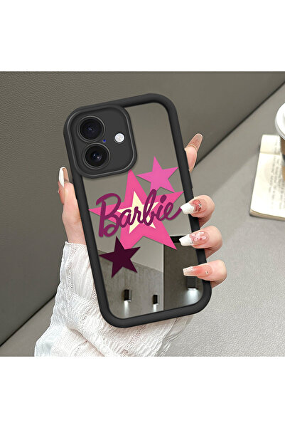 ucuc iPhone 16 Uyumlu Düşmeye Dayanıklı Siyah Silikon Kılıf Ayna Yüzlü Barbie...