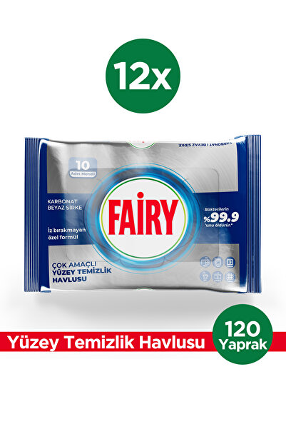Fairy Platinum Yüzey Temizlik Havlusu 10 Yaprak 12 Adet | Beyaz Sirke & Karbonat