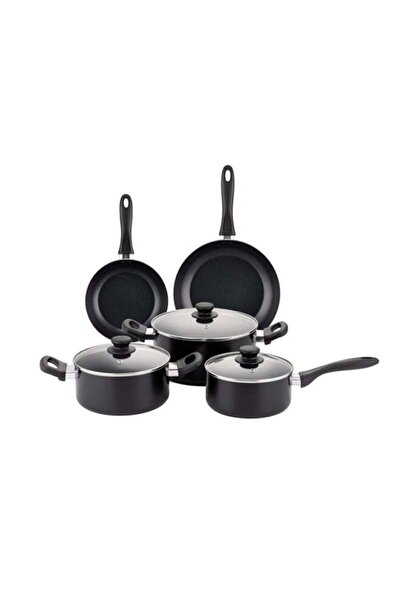 East from Noon طقم أواني طهي من الألومنيوم غير اللاصق، 8 قطع، 55 × 34.5 × 19 سم، أسود