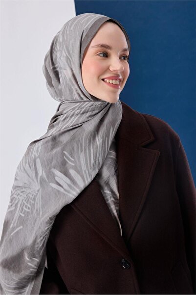 Silk Home Viskon Mayda Shawl, Pale Gray Background with Silver and Smoked Ton...