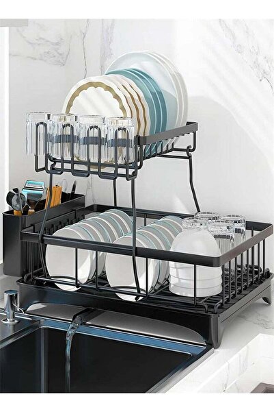 Arabest مجموعة رف تجفيف الأطباق، رفان كبيران من الفولاذ المقاوم للصدأ مكونان ...