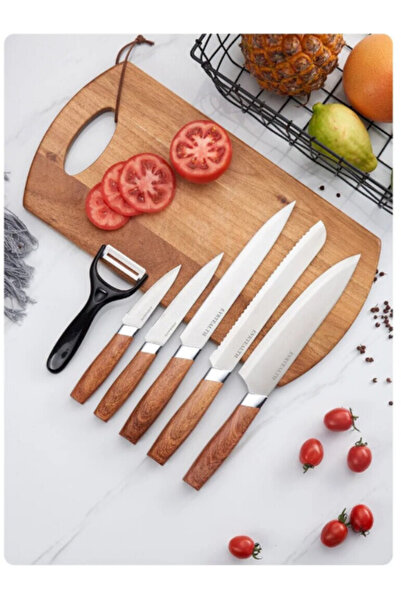 OEM Set 6 Ustensile De Bucatarie Cu Maner Din Lemn Acoperire Marmura Lama Inox Design Ergonomic