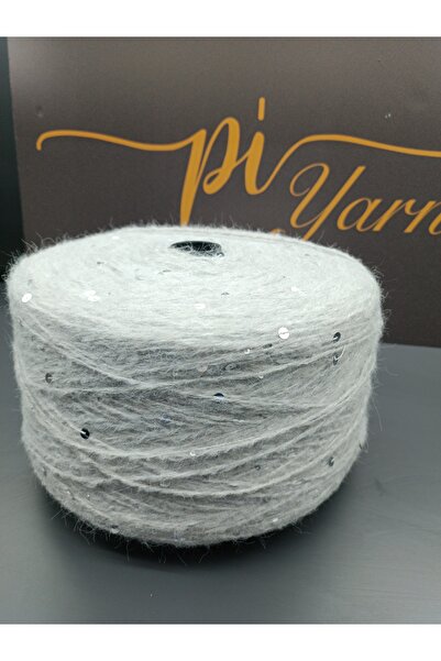 Pİ Yarn İri pullu moher 300 gr el örgü ipi açık gri