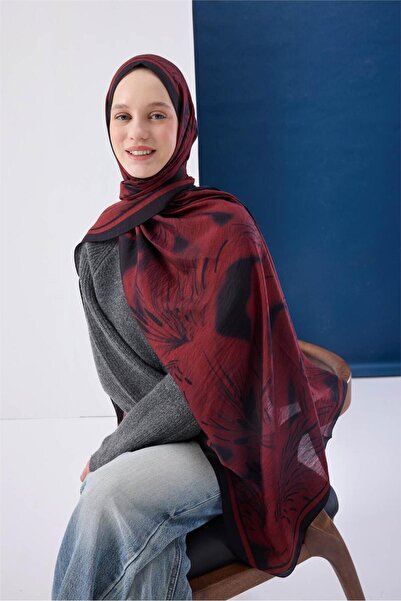 Silk Home Viskon Mayda Shawl Red Background with Black Detailed Pattern Soft ...