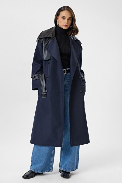 TIFFANY&TOMATO Deri Detaylı Uzun Trençkot