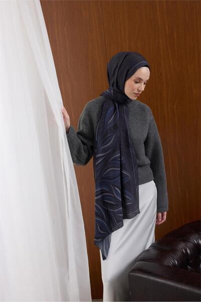 Silk Home Viskon Mayda Şal Morcivert-Lacivert Dalga Desenli Tok Duruşlu 190x70