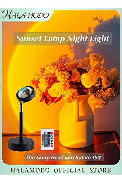 HALAMODO مصباح غروب الشمس الليلي، 16 لونًا و4 أوضاع، مصباح إسقاط غروب الشمس م...