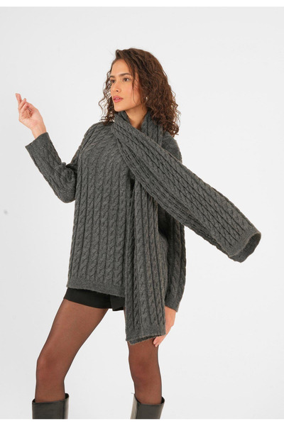 My Blog Anthracite Hair Braided Shawl Sweater - 231223