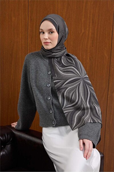 Silk Home Viskon Mayda Shawl Black-Smoked Wave Patterned Tok Duruşlu 190X70