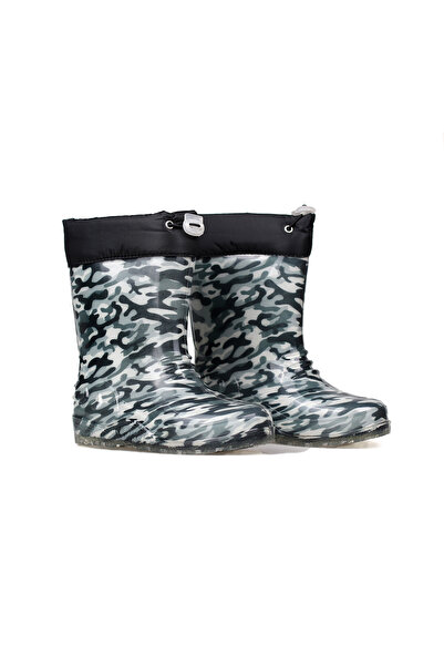 KAJILA Gri Kamuflaj Desenli Çocuk Yağmur Çizmesi, Su Geçirmez, Kaymaz Tabanlı...