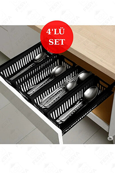 Fesya Home LIZE 4-dijelni crni držač za kašike, košara, držač za noževe, orga...