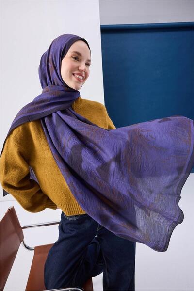 Silk Home Viscose Mayda Shawl with Purple Background, Dark Purple and Milk Co...