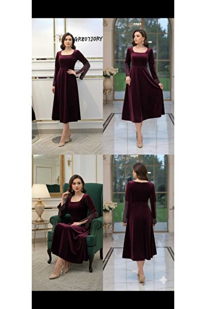 GORI FASHION Elegant wool dress with long sleeves and crystal embellishments