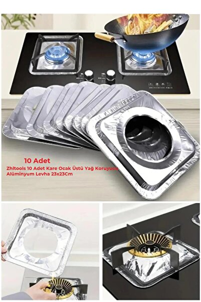 ZhlTools 10 Pieces Square Stove Top Oil Protector Aluminum Sheet 23X23Cm