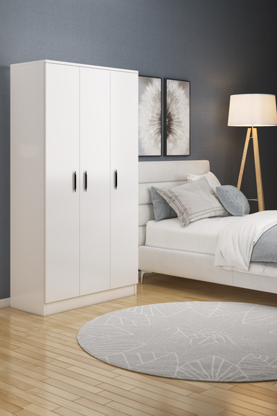 Gubimo Abete-3 Kapılı Gardırop (ELBİSE DOLABI-YÜKLÜK-KİLER) / Beyaz