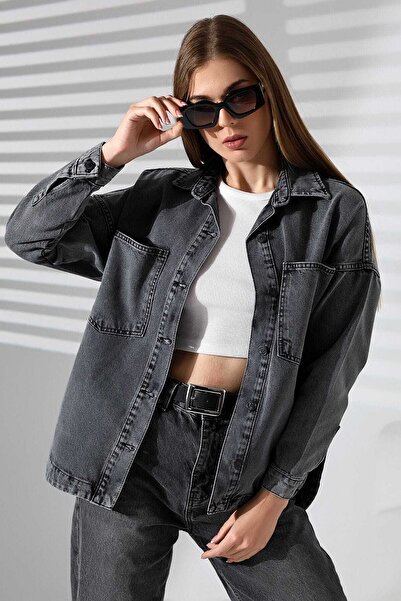 MARLİX Women's Washable Pocket Denim Jeans Blue Jacket