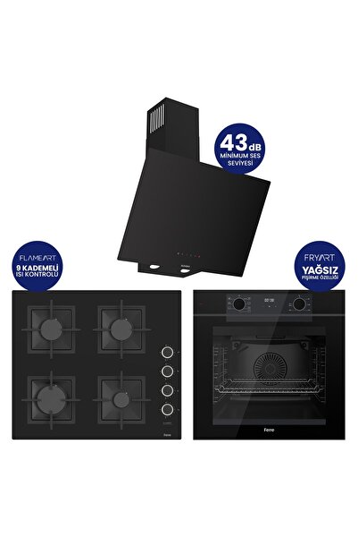 Ferre Fryart Digital Siyah Cam Ankastre Set ( Kaymaz Döküm Izgara ) QEP63CS+S...