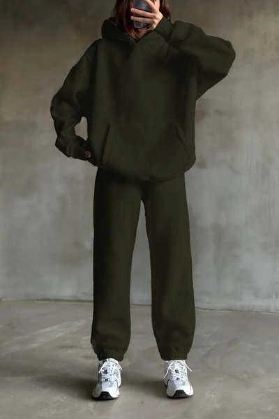 BARLİZ Women's Basic Oversized Relaxed Fit 3Yarn Thick Tracksuit Set