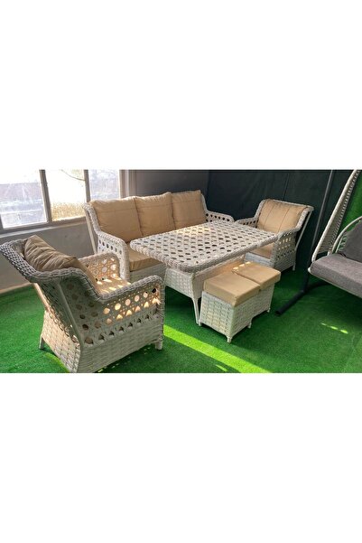 SALINCAKCIM RATTAN BAHÇE TAKIMI GALVANİZ BORU BAHÇE BALKON VERANDA CAFE 3+1+1...