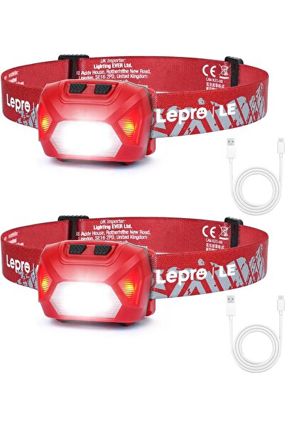 LEPRO مصباح رأس قابل لإعادة الشحن، عبوة من قطعتين، مصباح رأس LED فائق السطوع ...