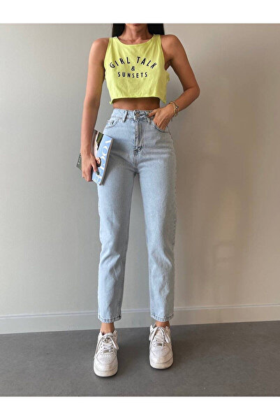 JAXEN NS-68266 Pantaloni Mom Jeans din anii 90, spălat cu zăpadă talie înaltă material elastic