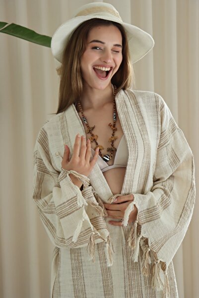 CAKKATEX Organic Cotton Woven Design Long Kimono |   Beach Wear