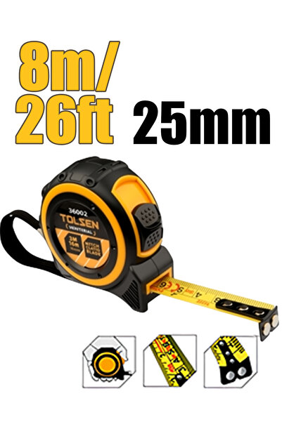 TOLSEN TOLSEN Measuring Tape, Meters and Inches, Magnetic Tape, 8 m (26 ft) x 25 mm