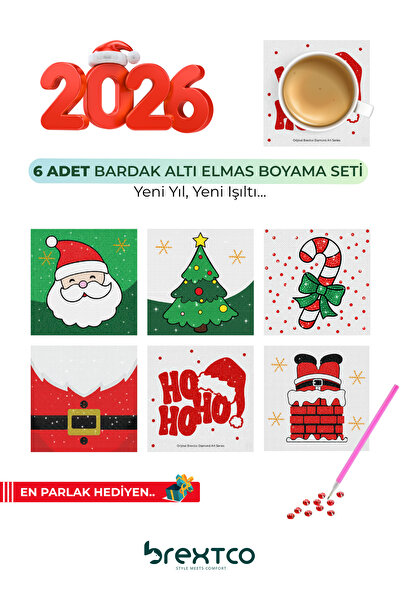 Brextco Store 6'lı Yeni Yıl Elmas Boyama Bardak Altlığı Seti Kendin Yap (DIY)...