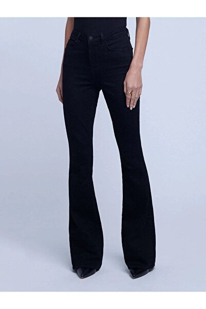 JAXEN NS-97550 بنطلون جينز نسائي أسود عالي الخصر واسع الأرجل جين فلير