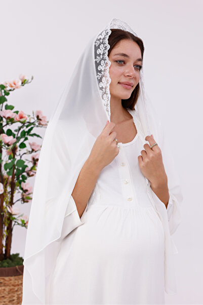 BLACKMORE Kadın Beyaz Lohusa Dantelli Şifon Şal