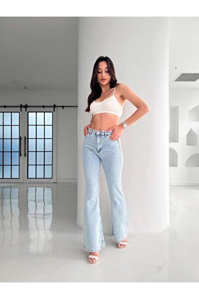 JAXEN Ns-94886 Flared Jeans Blue Snow Wash Extra Lycra High Waist Long Leg