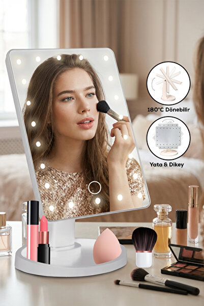 indirimsevinci LED Işıklı Dokunmatik Makyaj Aynası 22 LED 180° Ayarlanabilir Standlı
