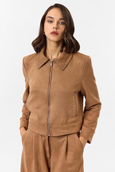 TIFFANY&TOMATO Taş Detaylı Fermuarlı Süet Ceket