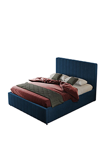 Conforto.ro Maldive upholstered double bed, wooden frame and palladium, blue, with fixed slatted base