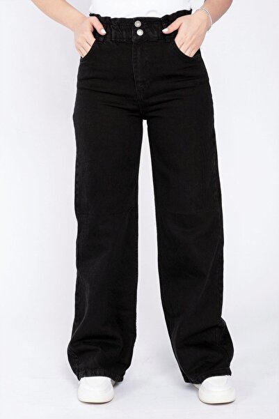 JAXEN Ns-49346 Women's Black Od Color Front Buttoned Elastic Waist Flare Fit ...