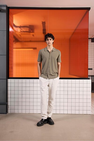 GMG FIRENZE Gmg Fırenze Slim Fit Сорочка з відкритим коміром Хакі Чоловіча со...